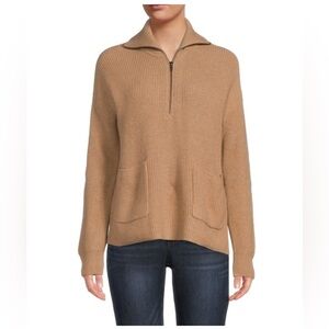 Madewell Women's Glenbrook Tan Merino Wool Half Zip Sweater Small